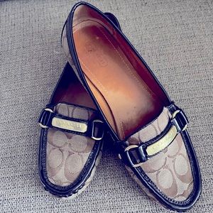 Coach loafers with dark brown patent leather